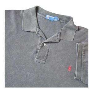 VTG Polo Ralph Lauren Black Cotton Polo Shirt Sleeve Classic Preppy Men's LT